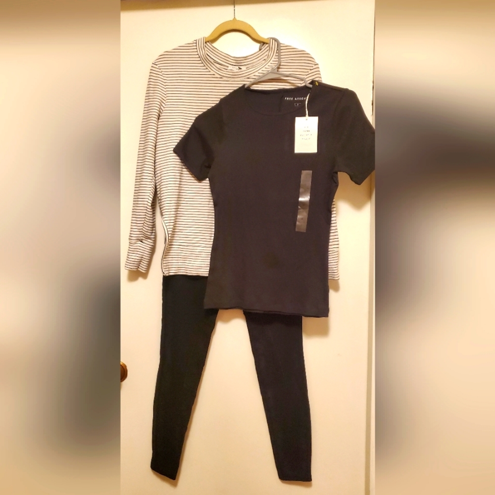 Ralph Lauren polo leggings black-striped crew neck with black basic tee NWT